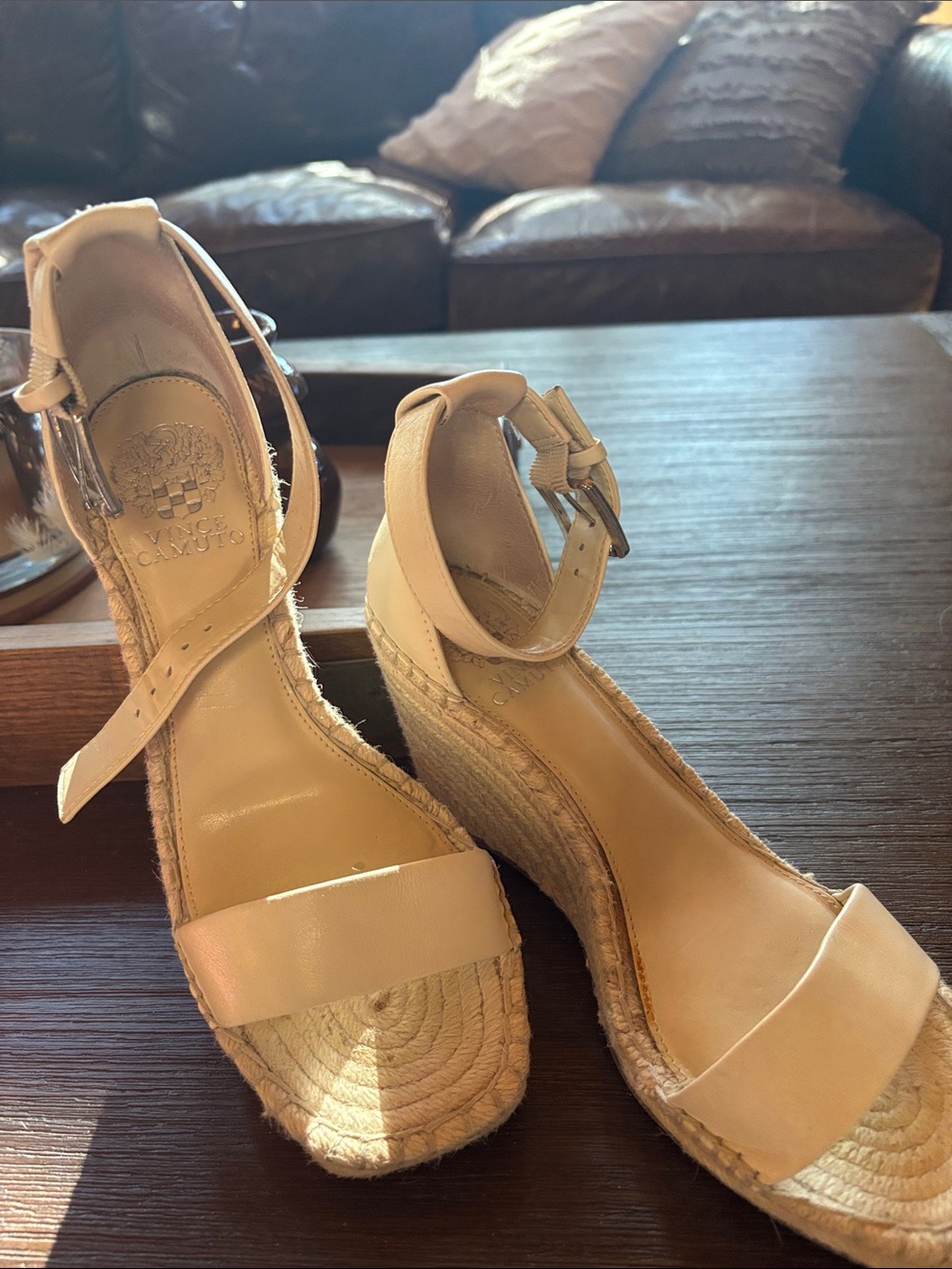 Vince Camuto Neutral Beige Espadrille Wedge Sandals with Ankle Strap - 9.5
